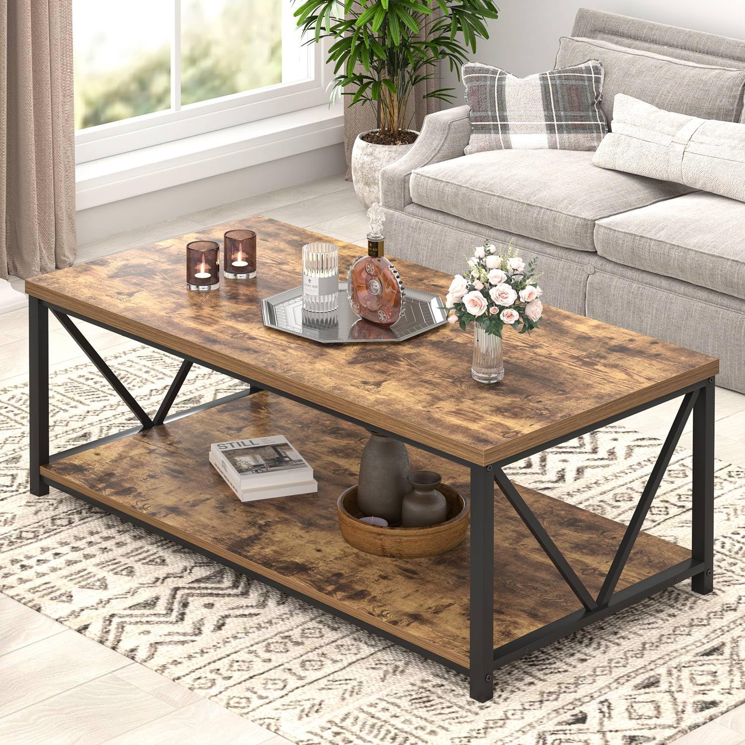 【riku】FERUM INDUSTRIAL COFFEE TABLE Amazon.com: EXCEFUR Modern Coffee Table, Rustic Wood and Metal